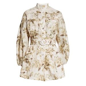 NWT Zimmermann Golden Floral Print Belted Long Sleeve Linen Romper